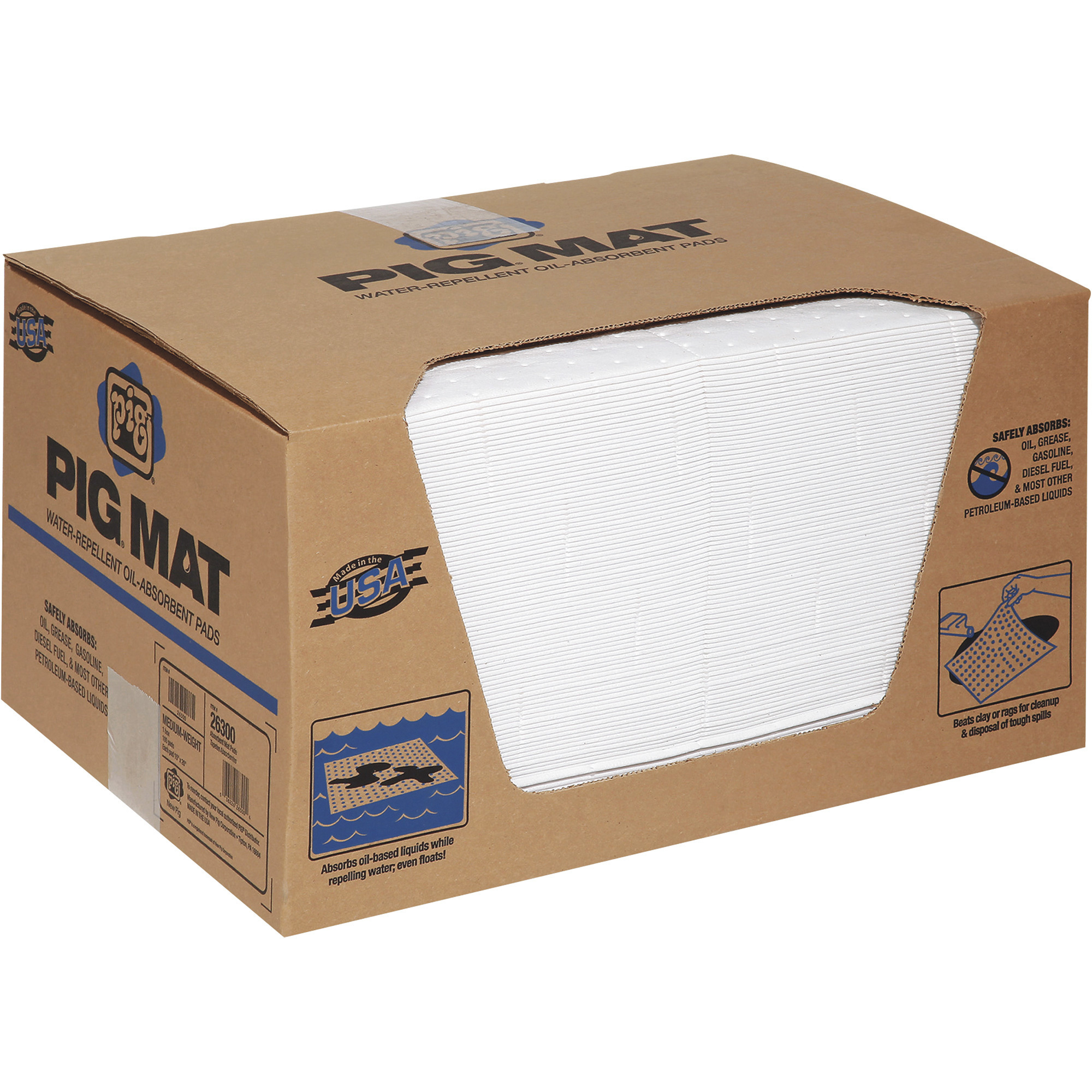 New Pig Oil-Only Medium-Weight Absorbent Pads, Box of 100, 20in.L x 15in.W, Model# 26300